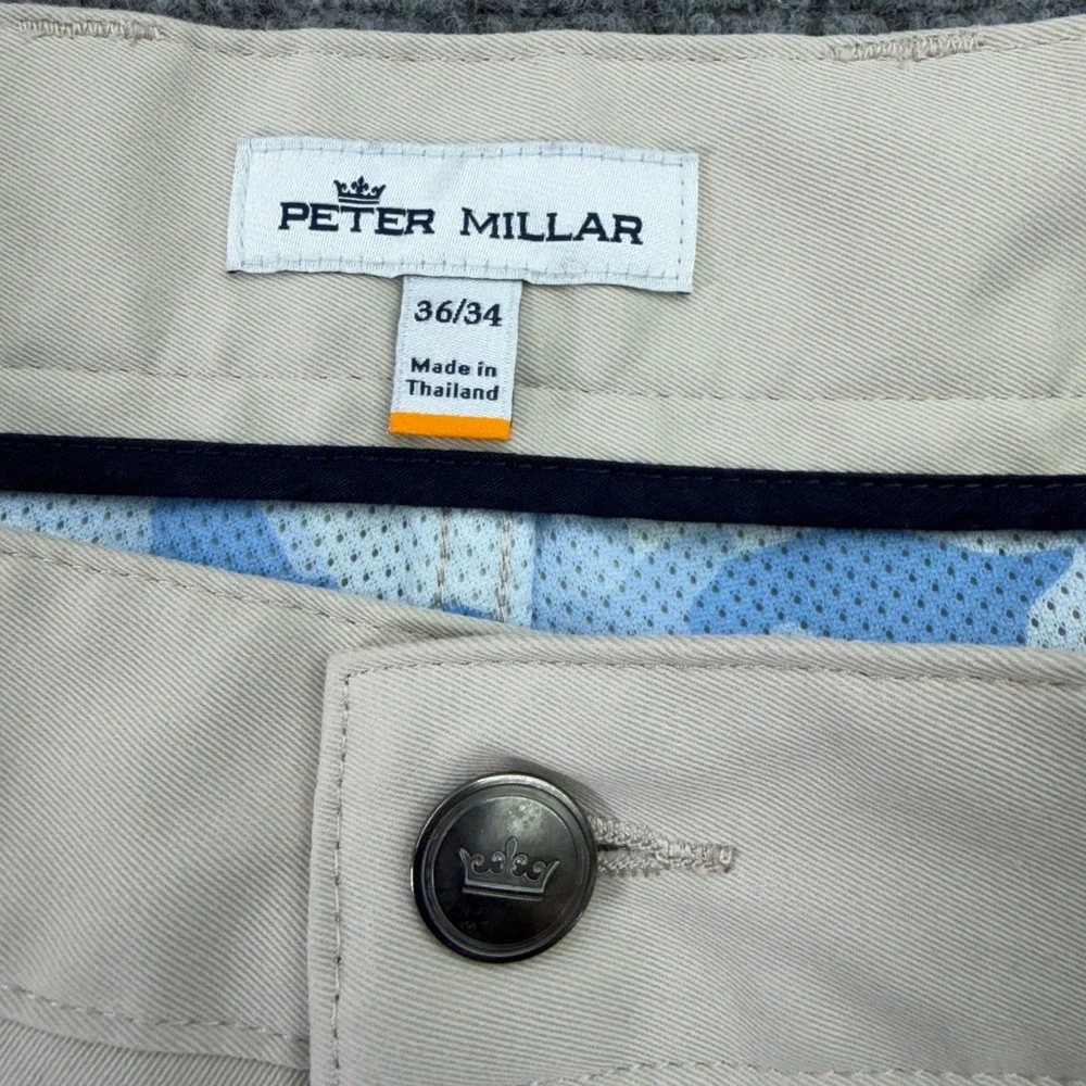 Peter Millar Pants Mens 36 (Fits 37x34) Khaki EB66 5 Pocket Golf Stretch STAINS
